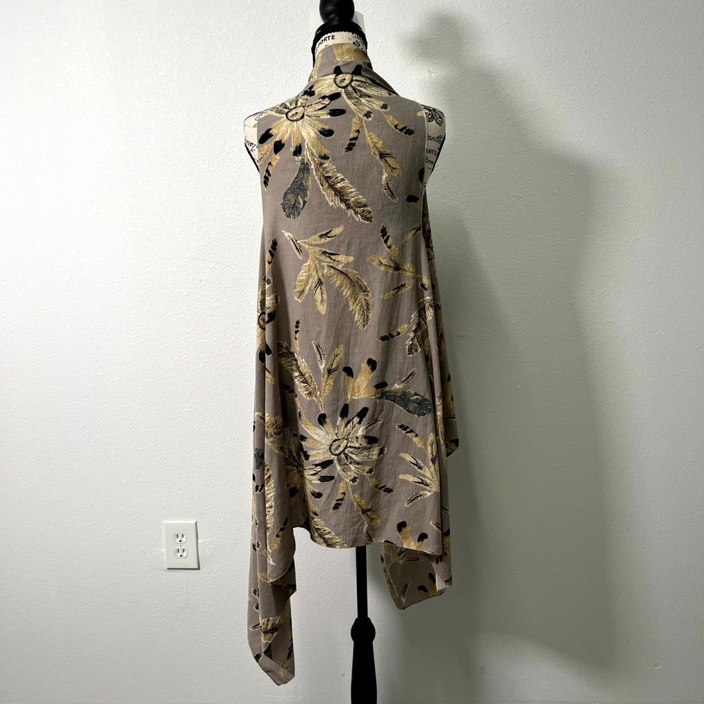 Janice Kimono Womens One Size Brown Floral Open Front Sleeveless Casual Layering - Picture 3 of 5